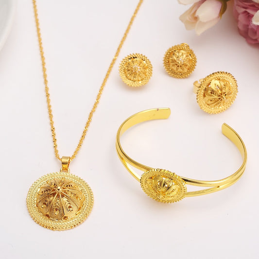 gold Ethiopian Traditional Jewelry set Necklace Earrings bracelet men Eritrea sets for Women's Habesha Wedding bridal Best Gift