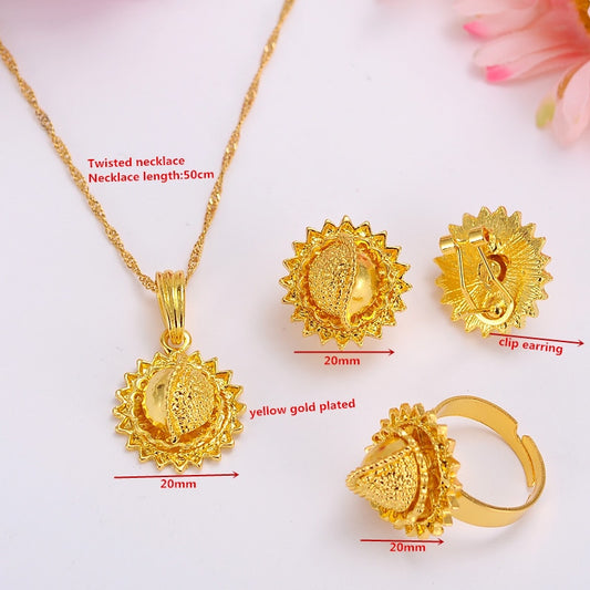 Bangrui Ethiopian Traditional Gold Color Necklace Pendant Earrings Ring Habesha Festival Eritrea Africa Arab Gift