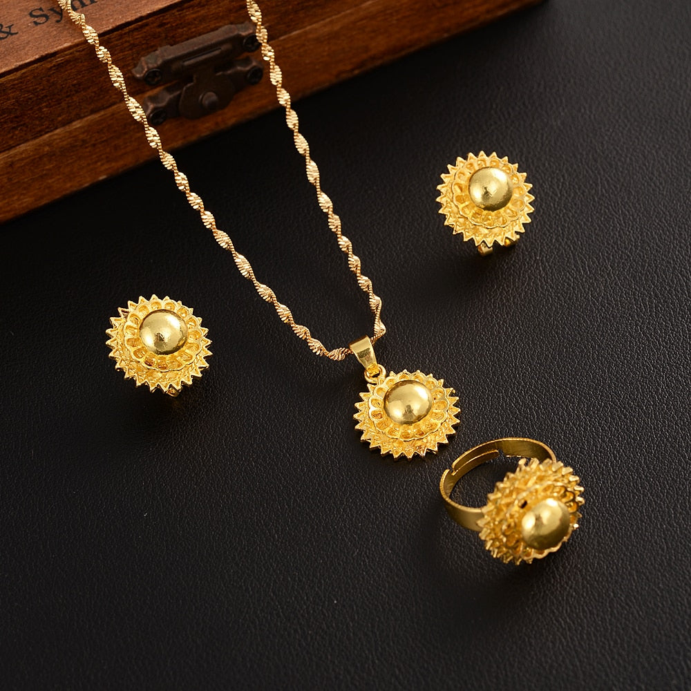 Bangrui Ethiopian Traditional Gold Color Necklace Pendant Earrings Ring Habesha Festival Eritrea Africa Arab Gift