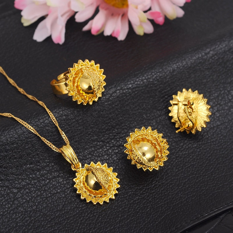 Bangrui Ethiopian Traditional Gold Color Necklace Pendant Earrings Ring Habesha Festival Eritrea Africa Arab Gift