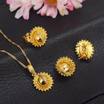 Bangrui Ethiopian Traditional Gold Color Necklace Pendant Earrings Ring Habesha Festival Eritrea Africa Arab Gift