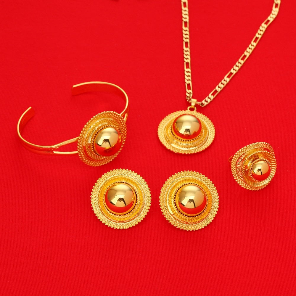 Ethiopian Wedding Jewelry sets Gold Color Ethnic Habesha Traditional Festival Jewellery Africa Women's Jewelry