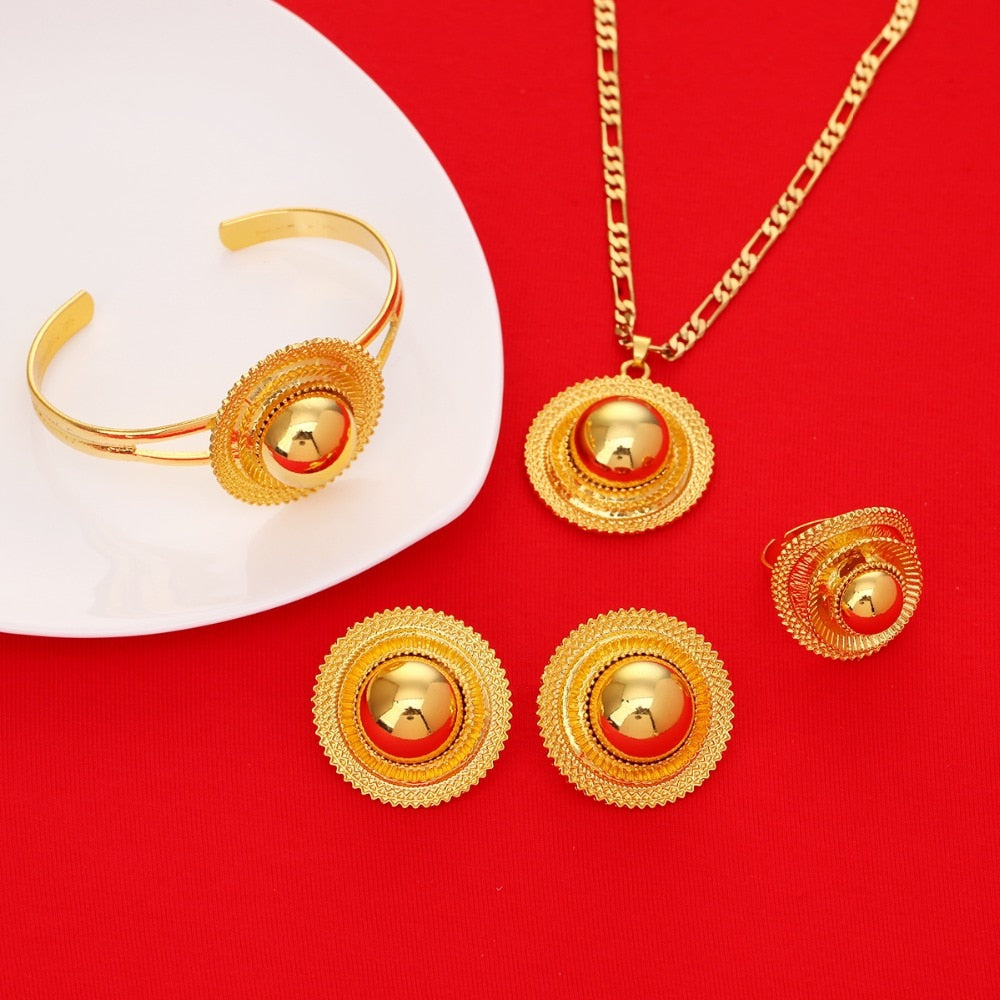 Ethiopian Wedding Jewelry sets Gold Color Ethnic Habesha Traditional Festival Jewellery Africa Women's Jewelry