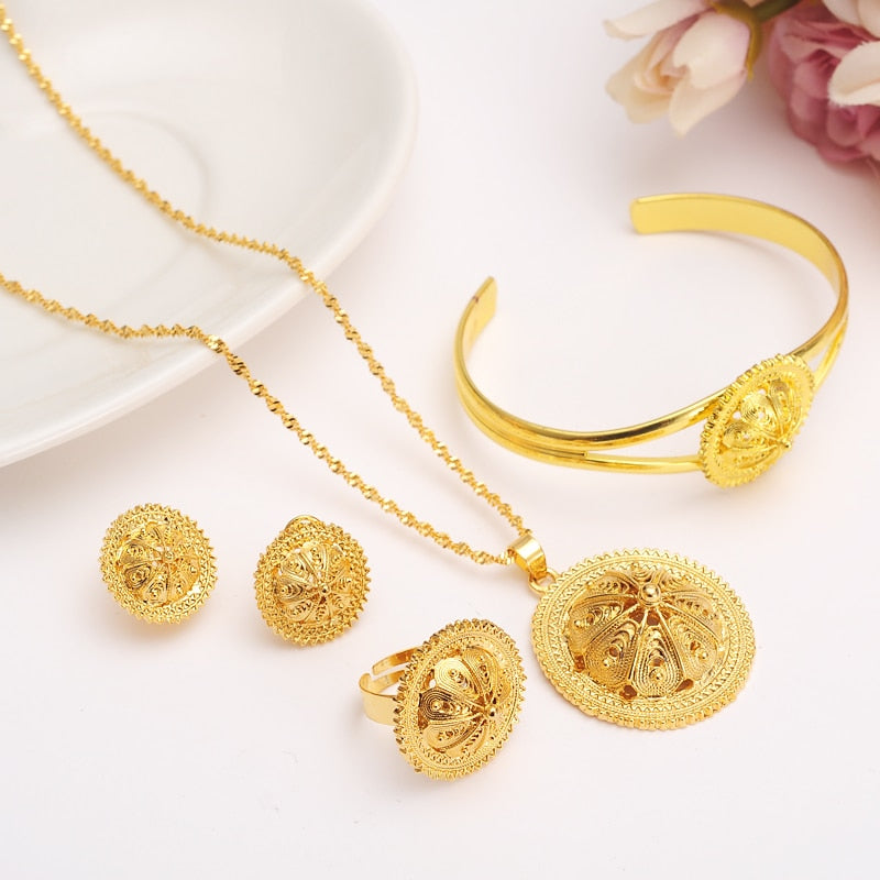 gold Ethiopian Traditional Jewelry set Necklace Earrings bracelet men Eritrea sets for Women's Habesha Wedding bridal Best Gift