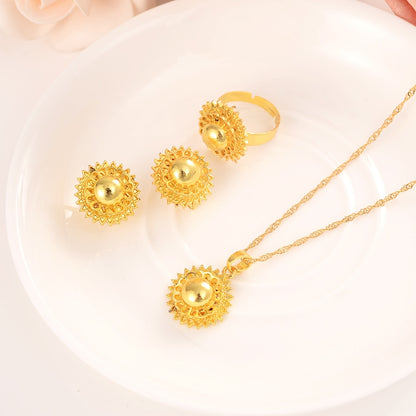 Bangrui Ethiopian Traditional Gold Color Necklace Pendant Earrings Ring Habesha Festival Eritrea Africa Arab Gift