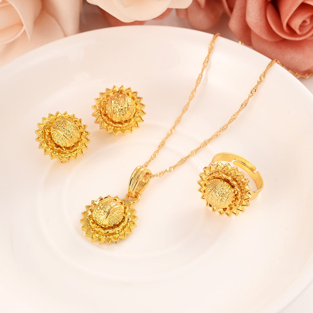 Bangrui Ethiopian Traditional Gold Color Necklace Pendant Earrings Ring Habesha Festival Eritrea Africa Arab Gift