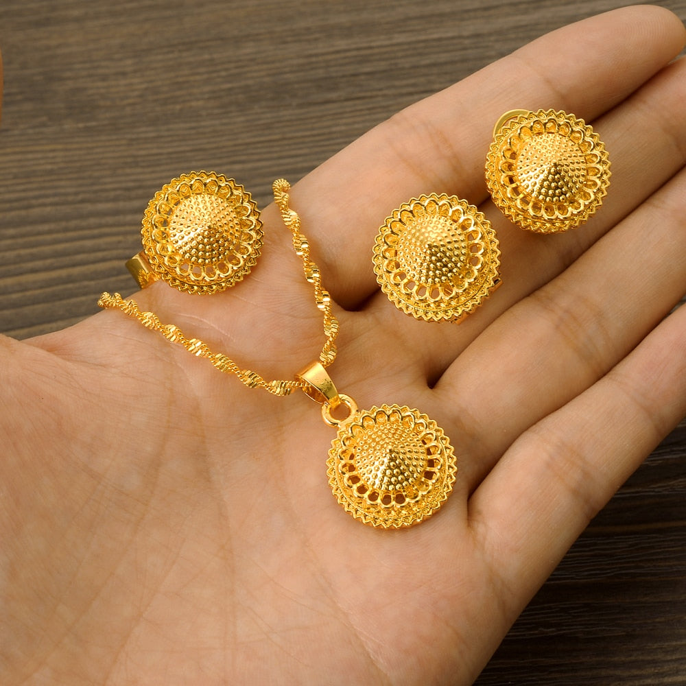Ethiopian Traditional Gold Plated Cute Jewelry Sets Earrings Ring Gifts Baby/Girls Jewellery Set