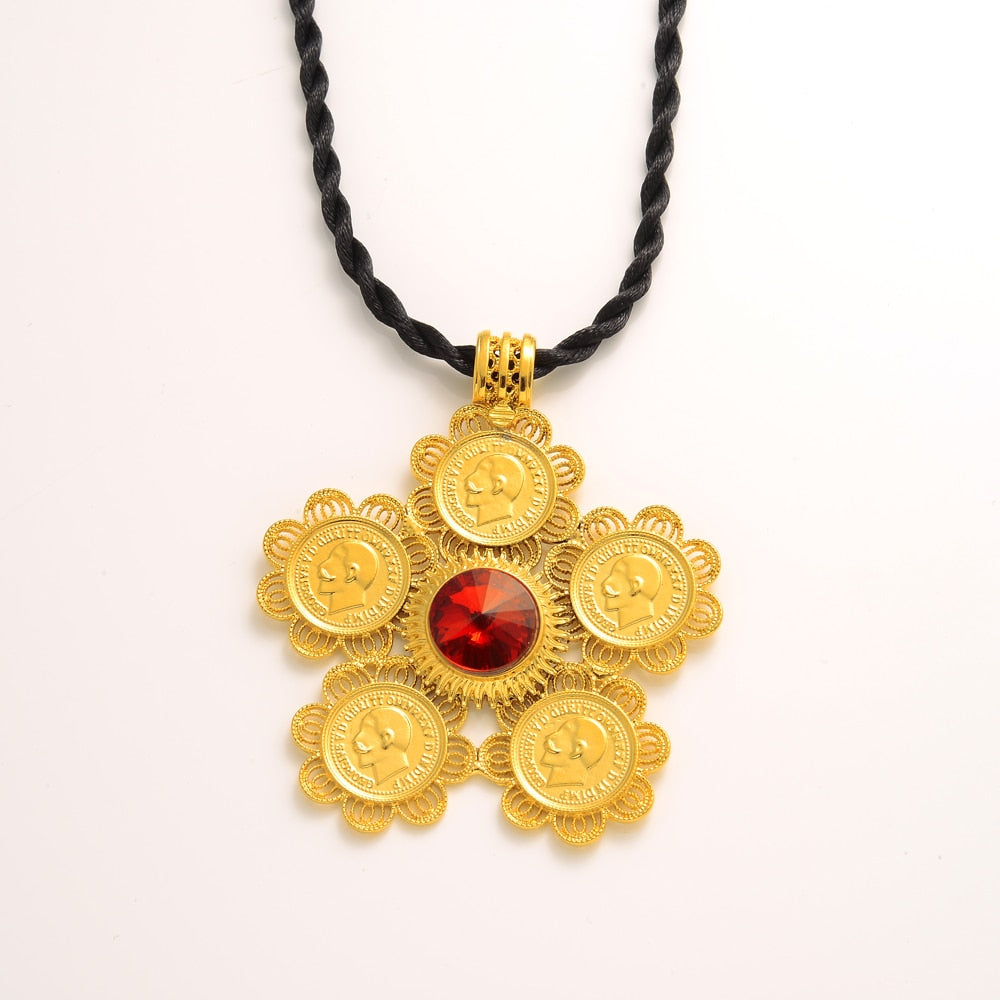 Ethiopian Traditional Coin Pendants Necklaces Women Men Gold Color Jewelry Africa Coin Eritrea Habesha Gift