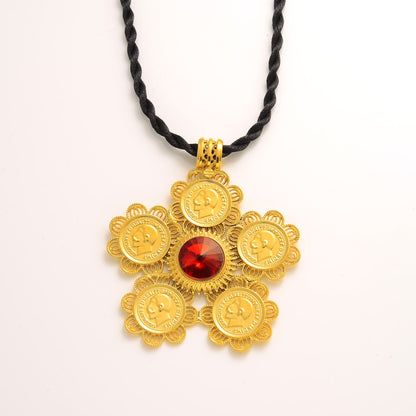 Ethiopian Traditional Coin Pendants Necklaces Women Men Gold Color Jewelry Africa Coin Eritrea Habesha Gift