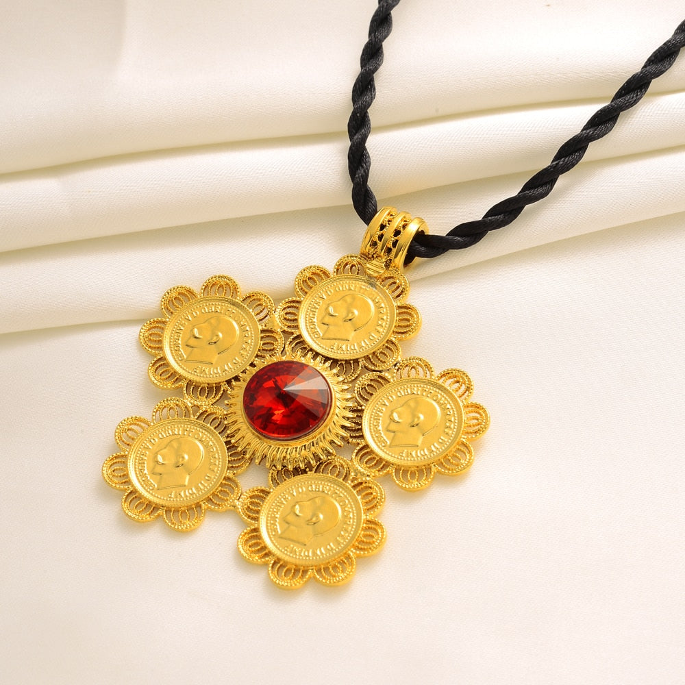 Ethiopian Traditional Coin Pendants Necklaces Women Men Gold Color Jewelry Africa Coin Eritrea Habesha Gift