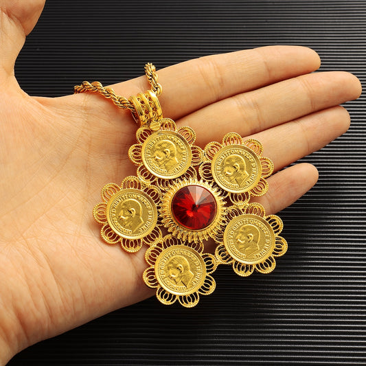Ethiopian Traditional Coin Pendants Necklaces Women Men Gold Color Jewelry Africa Coin Eritrea Habesha Gift